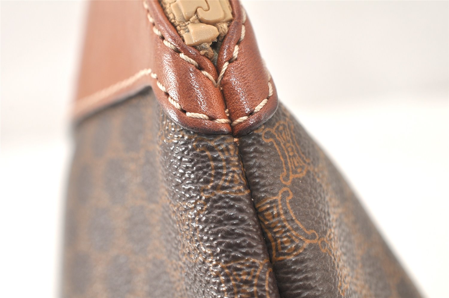 Authentic CELINE Macadam Blason Pattern Clutch Hand Bag PVC Leather Brown 5140K