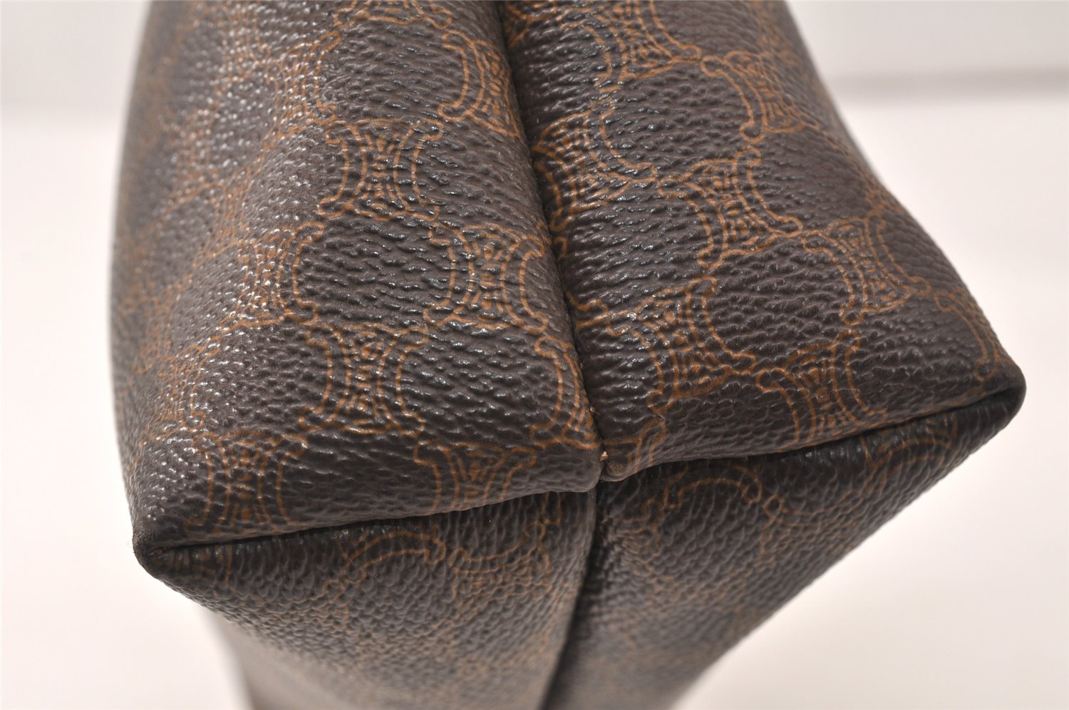 Authentic CELINE Macadam Blason Pattern Clutch Hand Bag PVC Leather Brown 5140K