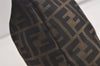 Authentic FENDI Zucca Hand Bag Pouch Nylon Leather Brown 5141K