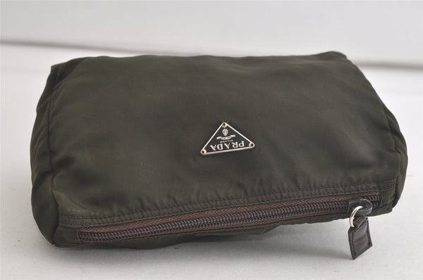 Authentic PRADA Vintage Nylon Tessuto Leather Pouch Purse Khaki Green 5142K