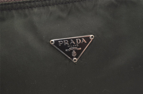 Authentic PRADA Vintage Nylon Tessuto Leather Pouch Purse Khaki Green 5142K