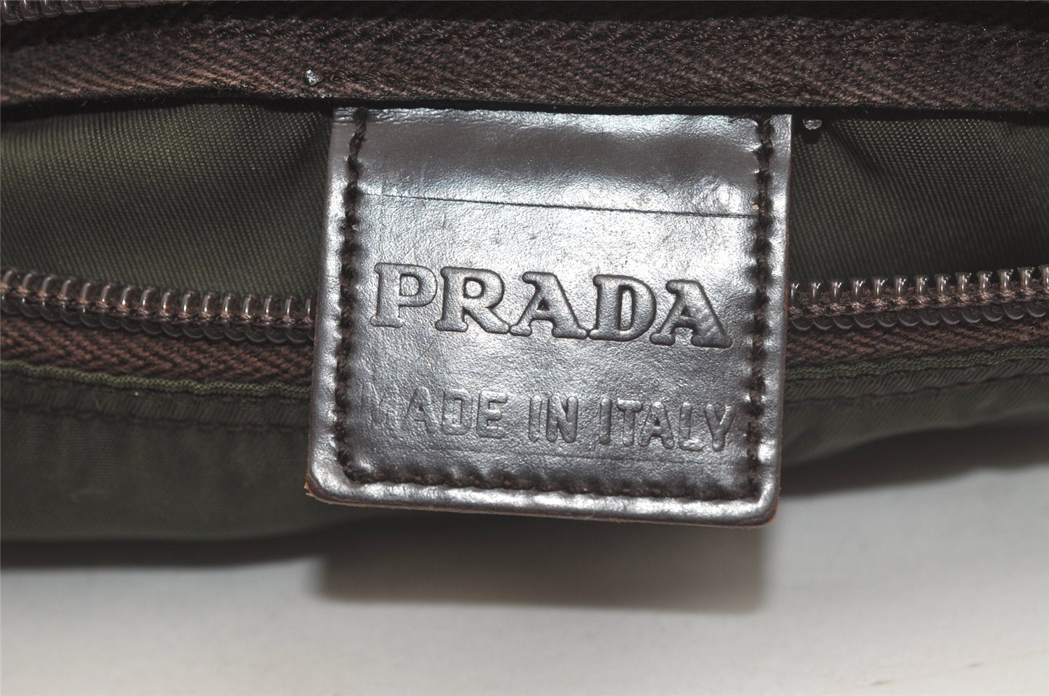 Authentic PRADA Vintage Nylon Tessuto Leather Pouch Purse Khaki Green 5142K