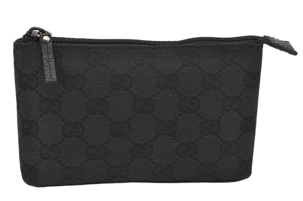 Authentic GUCCI Cosmetic Pouch Purse GG Canvas Leather 115237 Black 5144K
