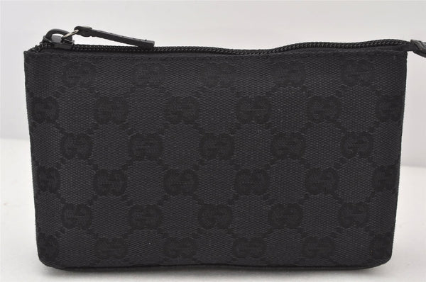 Authentic GUCCI Cosmetic Pouch Purse GG Canvas Leather 115237 Black 5144K
