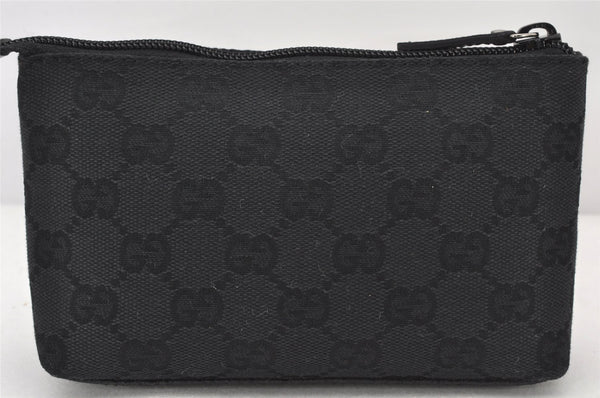 Authentic GUCCI Cosmetic Pouch Purse GG Canvas Leather 115237 Black 5144K