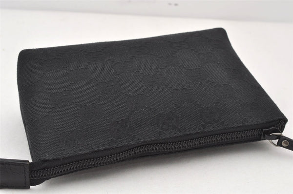 Authentic GUCCI Cosmetic Pouch Purse GG Canvas Leather 115237 Black 5144K