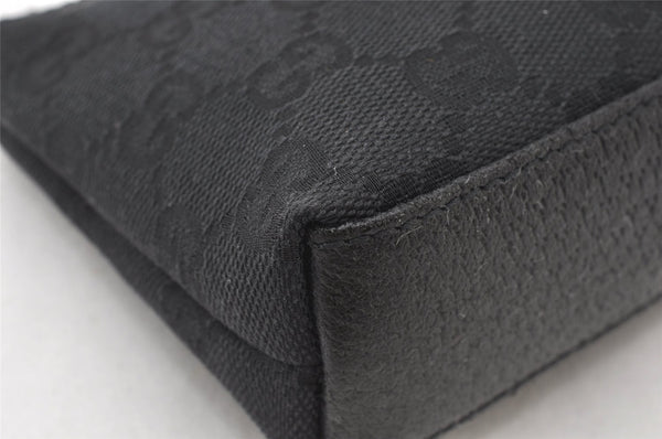 Authentic GUCCI Cosmetic Pouch Purse GG Canvas Leather 115237 Black 5144K