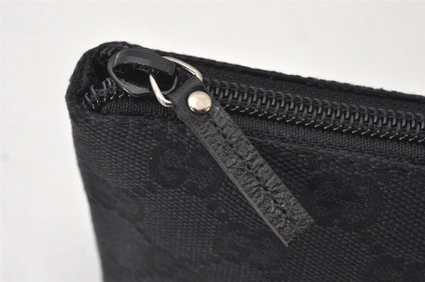 Authentic GUCCI Cosmetic Pouch Purse GG Canvas Leather 115237 Black 5144K