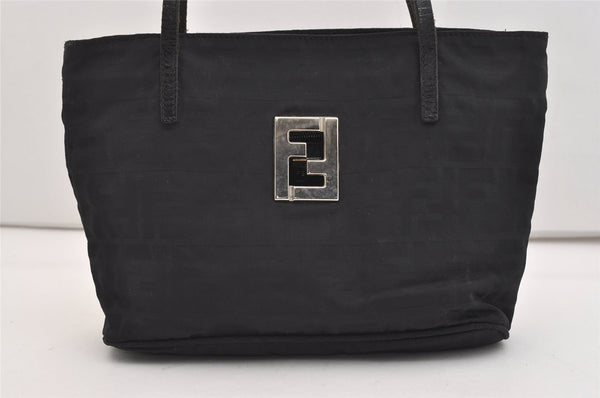 Authentic FENDI Vintage Zucca Shoulder Tote Bag Purse Nylon Leather Black 5146J