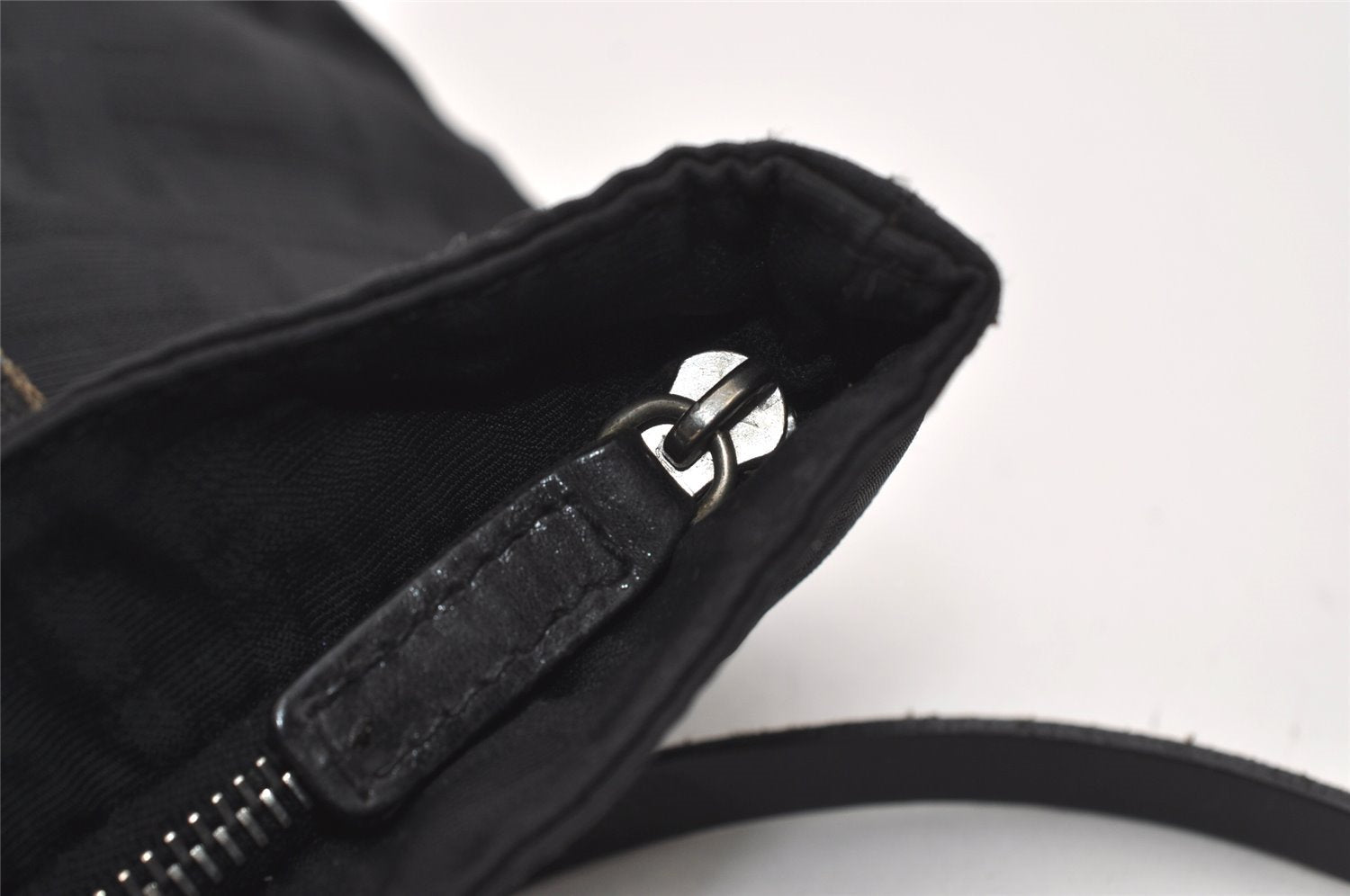 Authentic FENDI Vintage Zucca Shoulder Tote Bag Purse Nylon Leather Black 5146J