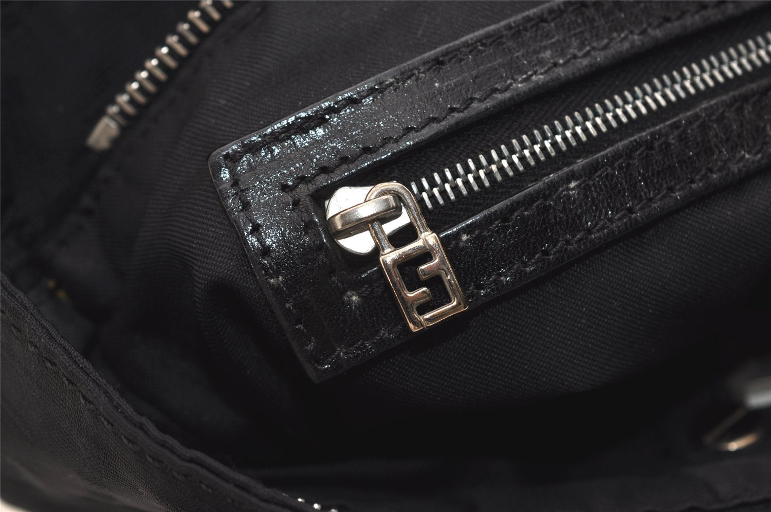 Authentic FENDI Vintage Zucca Shoulder Tote Bag Purse Nylon Leather Black 5146J