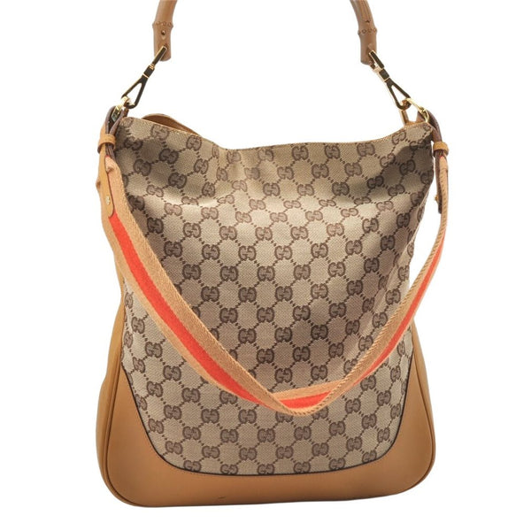 Authentic GUCCI Bamboo 2Way Shoulder Bag GG Canvas Leather 0014058 Brown 5146K