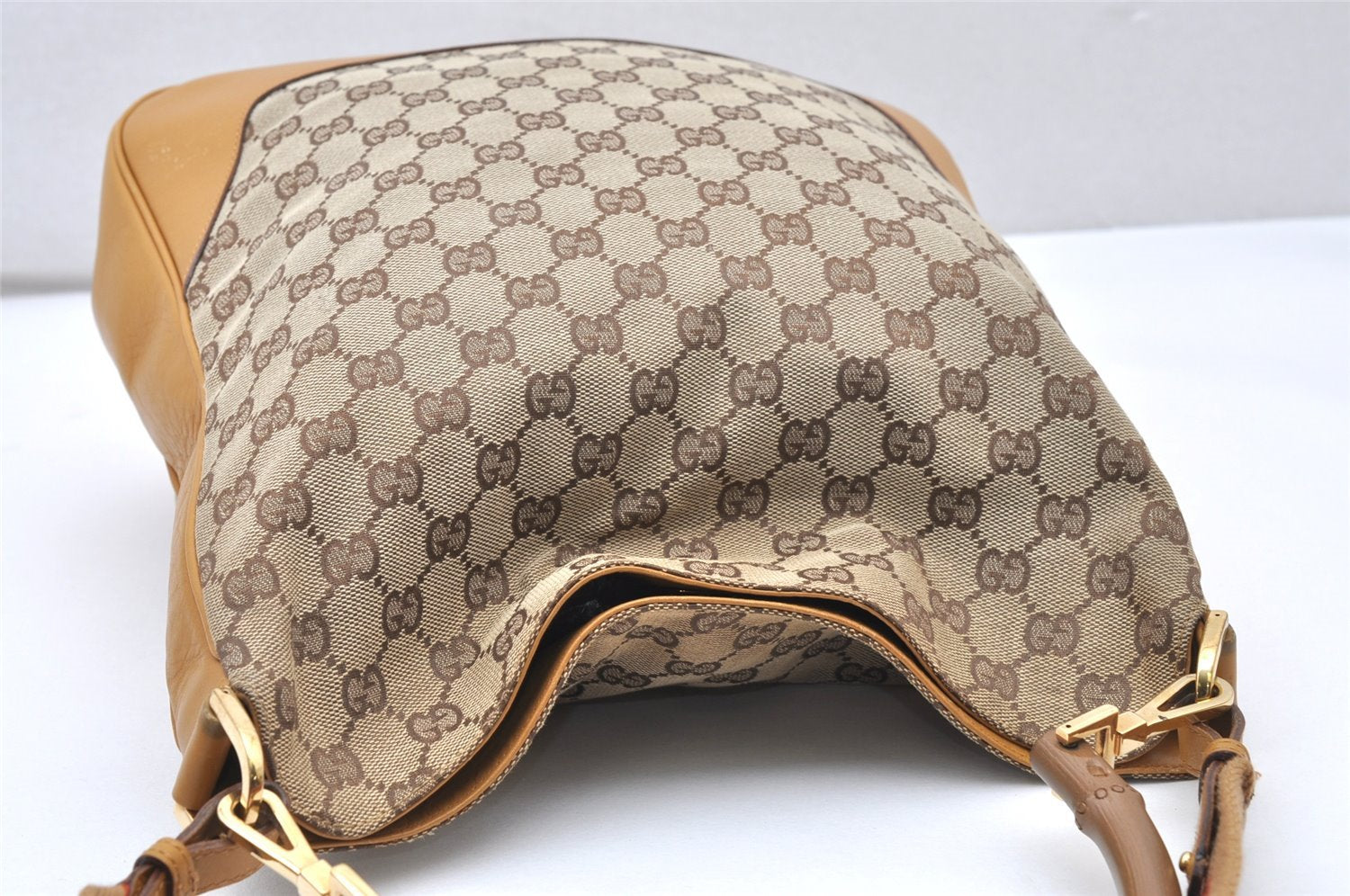 Authentic GUCCI Bamboo 2Way Shoulder Bag GG Canvas Leather 0014058 Brown 5146K