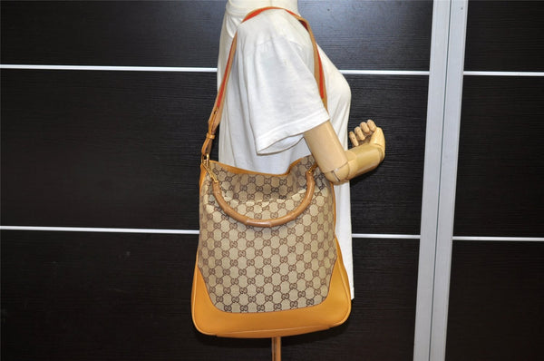 Authentic GUCCI Bamboo 2Way Shoulder Bag GG Canvas Leather 0014058 Brown 5146K