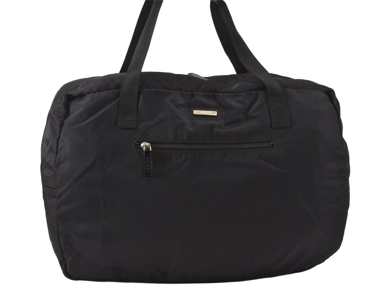 Authentic GUCCI Vintage Travel Boston Bag Nylon Enamel 0120389 Black 5148K