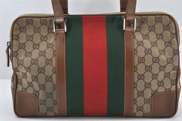 Authentic GUCCI Web Sherry Line Shoulder Hand Bag GG Canvas Leather Brown 5149K