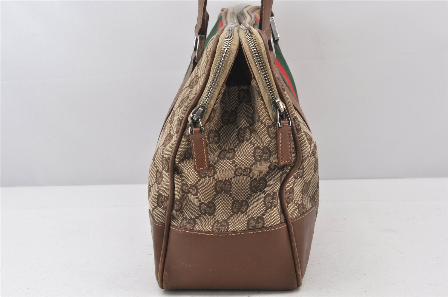 Authentic GUCCI Web Sherry Line Shoulder Hand Bag GG Canvas Leather Brown 5149K