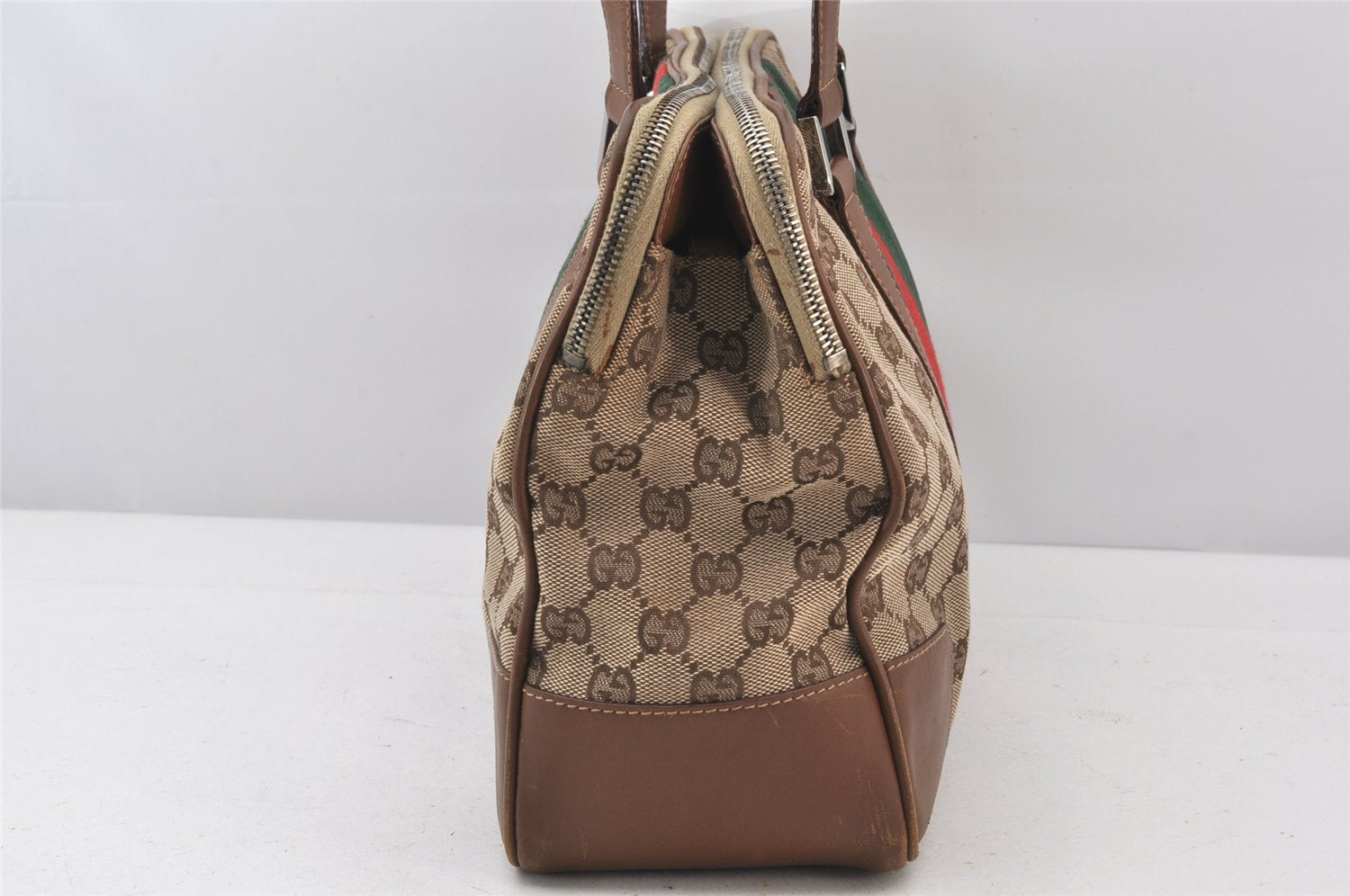 Authentic GUCCI Web Sherry Line Shoulder Hand Bag GG Canvas Leather Brown 5149K