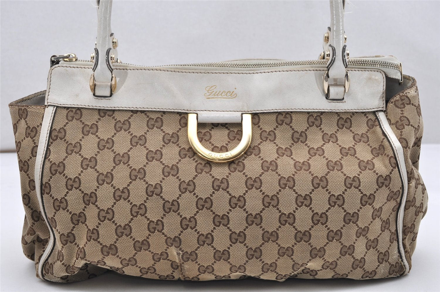 Authentic GUCCI Abbey Shoulder Tote Bag GG Canvas Leather 189831 Brown 5150K