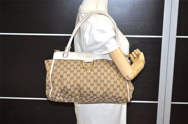 Authentic GUCCI Abbey Shoulder Tote Bag GG Canvas Leather 189831 Brown 5150K