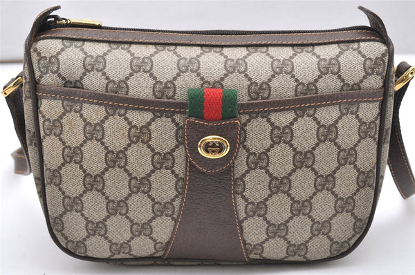 Authentic GUCCI Web Sherry Line Shoulder Bag GG PVC Leather Brown Junk 5151K