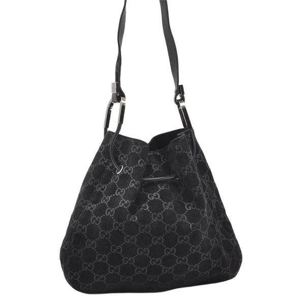 Authentic GUCCI Vintage Shoulder Tote Bag GG Suede Leather 0013748 Black 5152K
