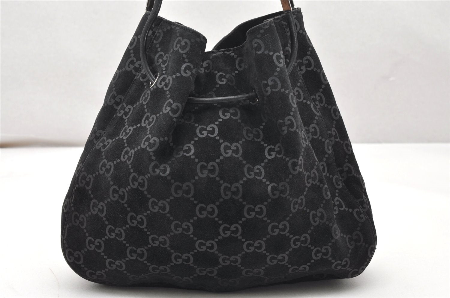 Authentic GUCCI Vintage Shoulder Tote Bag GG Suede Leather 0013748 Black 5152K