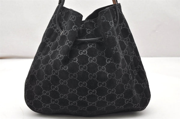 Authentic GUCCI Vintage Shoulder Tote Bag GG Suede Leather 0013748 Black 5152K
