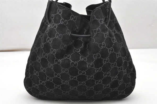 Authentic GUCCI Vintage Shoulder Tote Bag GG Suede Leather 0013748 Black 5152K