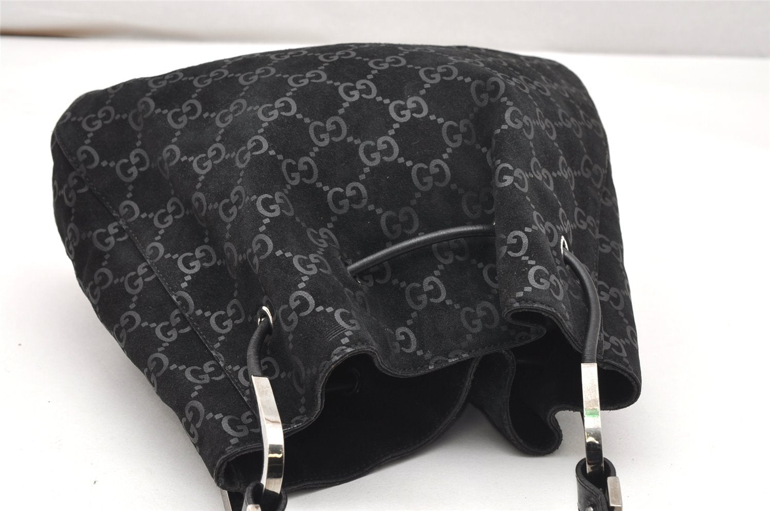 Authentic GUCCI Vintage Shoulder Tote Bag GG Suede Leather 0013748 Black 5152K