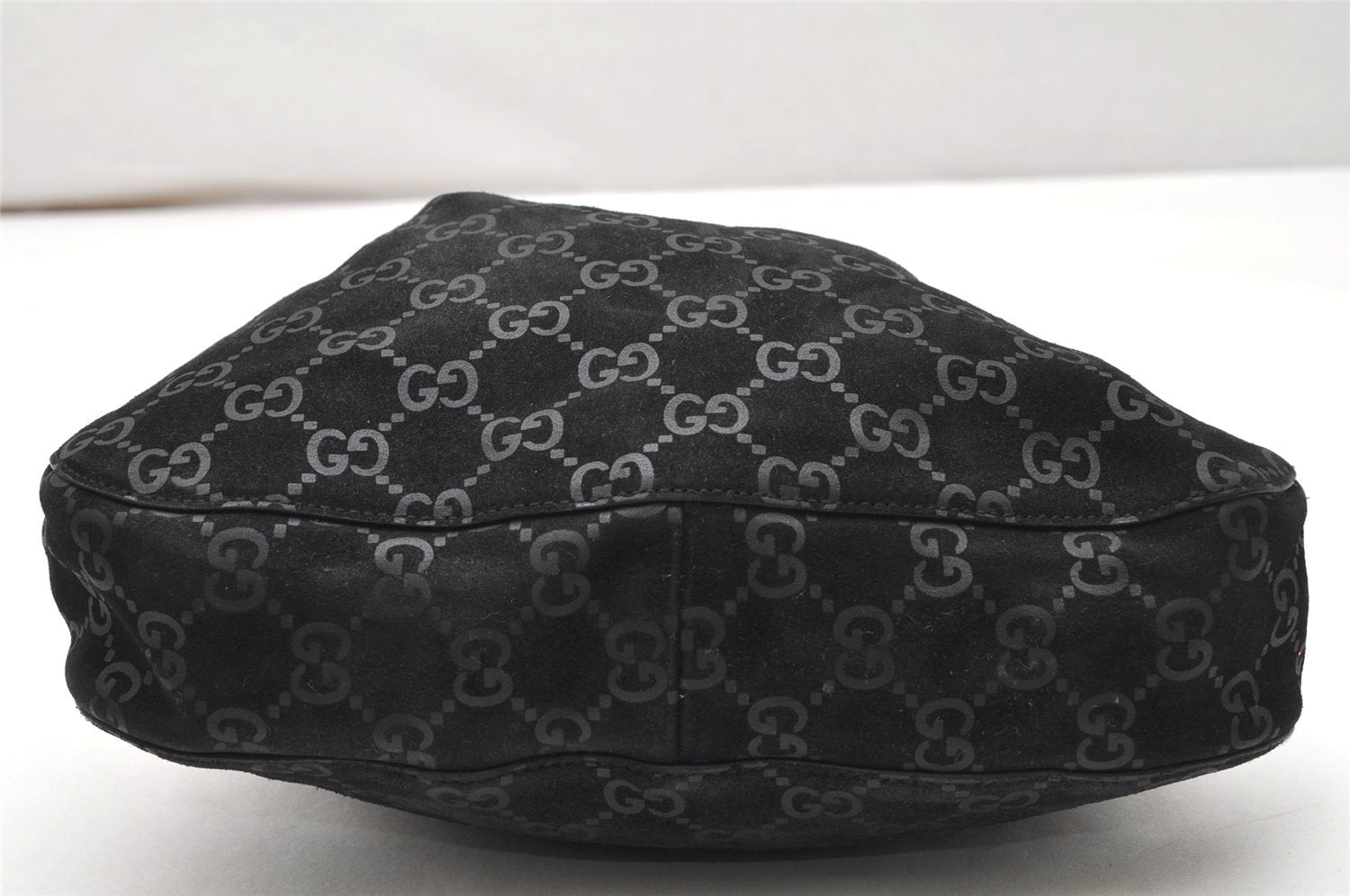 Authentic GUCCI Vintage Shoulder Tote Bag GG Suede Leather 0013748 Black 5152K