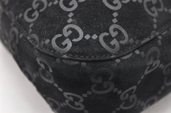 Authentic GUCCI Vintage Shoulder Tote Bag GG Suede Leather 0013748 Black 5152K