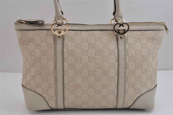 Authentic GUCCI Lovely Heart Guccissima GG Leather Tote Bag 257069 White 5153J