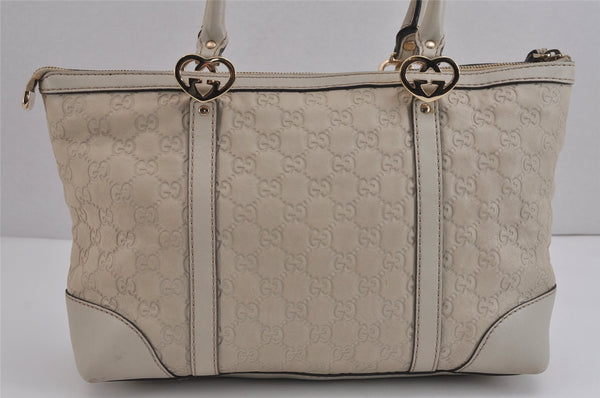 Authentic GUCCI Lovely Heart Guccissima GG Leather Tote Bag 257069 White 5153J
