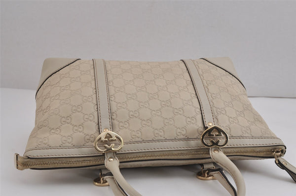 Authentic GUCCI Lovely Heart Guccissima GG Leather Tote Bag 257069 White 5153J