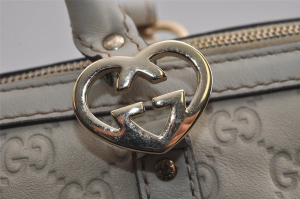 Authentic GUCCI Lovely Heart Guccissima GG Leather Tote Bag 257069 White 5153J