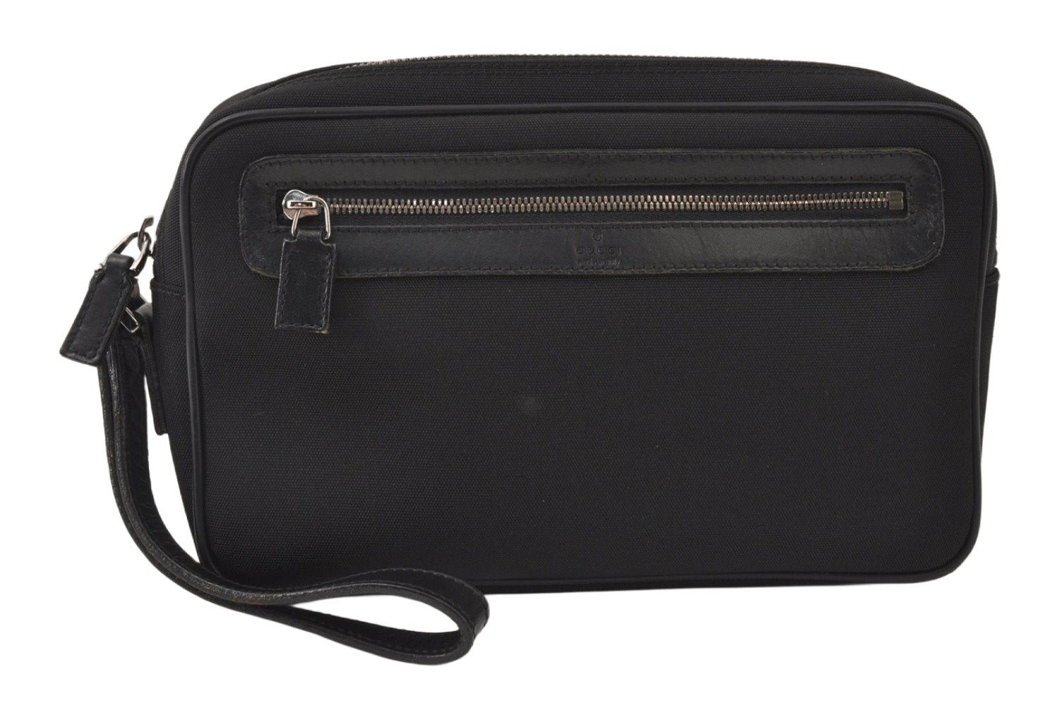 Authentic GUCCI Vintage Clutch Hand Bag Purse Nylon Leather 73956 Black 5155K