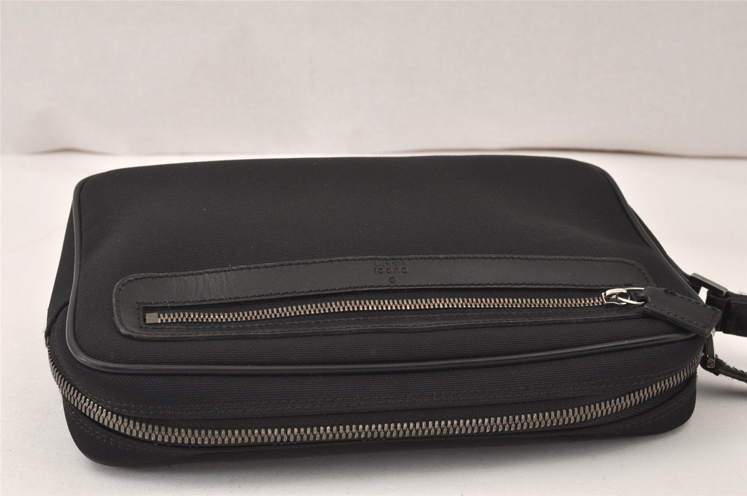 Authentic GUCCI Vintage Clutch Hand Bag Purse Nylon Leather 73956 Black 5155K