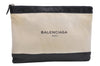 Authentic BALENCIAGA Navy Clip M Clutch Bag Canvas Leather 420407 White 5162J