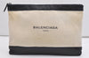 Authentic BALENCIAGA Navy Clip M Clutch Bag Canvas Leather 420407 White 5162J