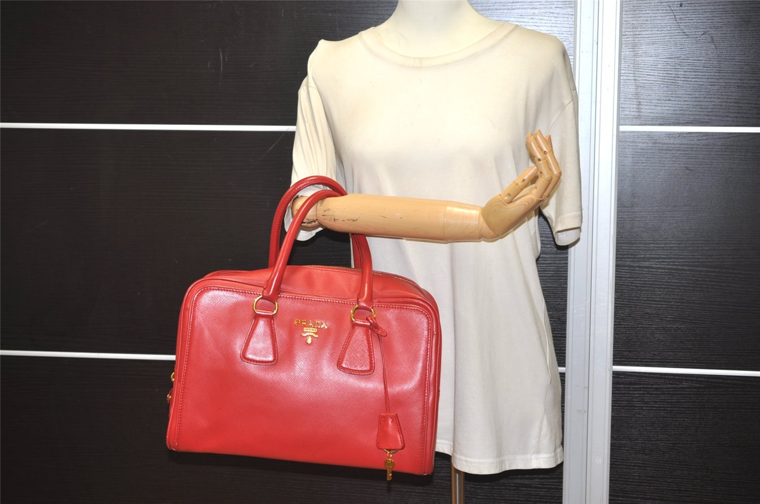 Authentic PRADA Vintage Leather Nappa Shoulder Hand Bag Purse Red 5164J