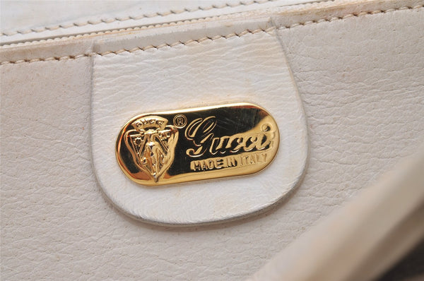 Authentic GUCCI Vintage Horsebit Shoulder Hand Bag Purse Leather White 5166I