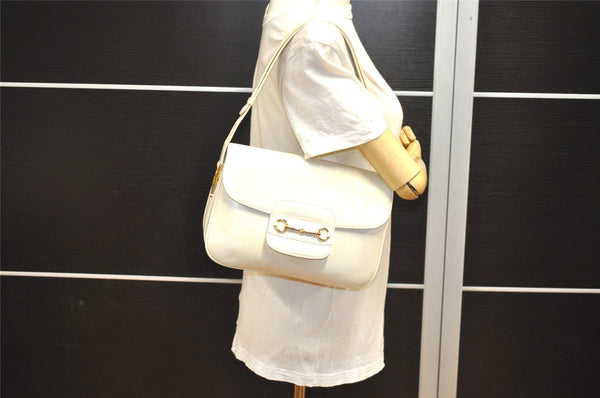 Authentic GUCCI Vintage Horsebit Shoulder Hand Bag Purse Leather White 5166I