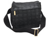 Authentic CHANEL New Travel Line Shoulder Cross Bag Nylon Leather Black 5167K