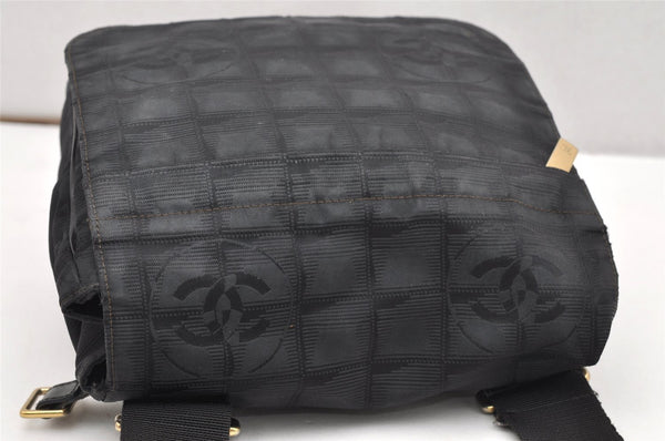 Authentic CHANEL New Travel Line Shoulder Cross Bag Nylon Leather Black 5167K