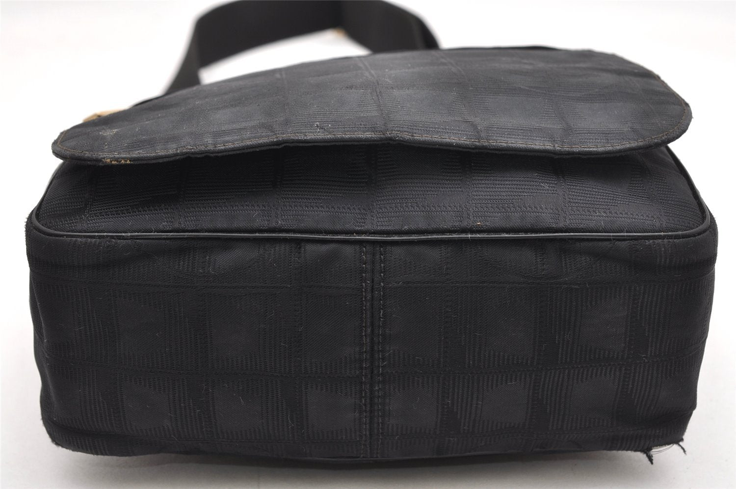 Authentic CHANEL New Travel Line Shoulder Cross Bag Nylon Leather Black 5167K