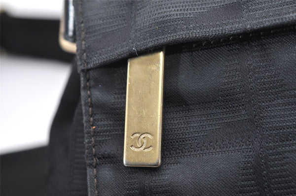 Authentic CHANEL New Travel Line Shoulder Cross Bag Nylon Leather Black 5167K