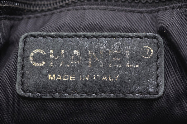 Authentic CHANEL New Travel Line Shoulder Cross Bag Nylon Leather Black 5167K