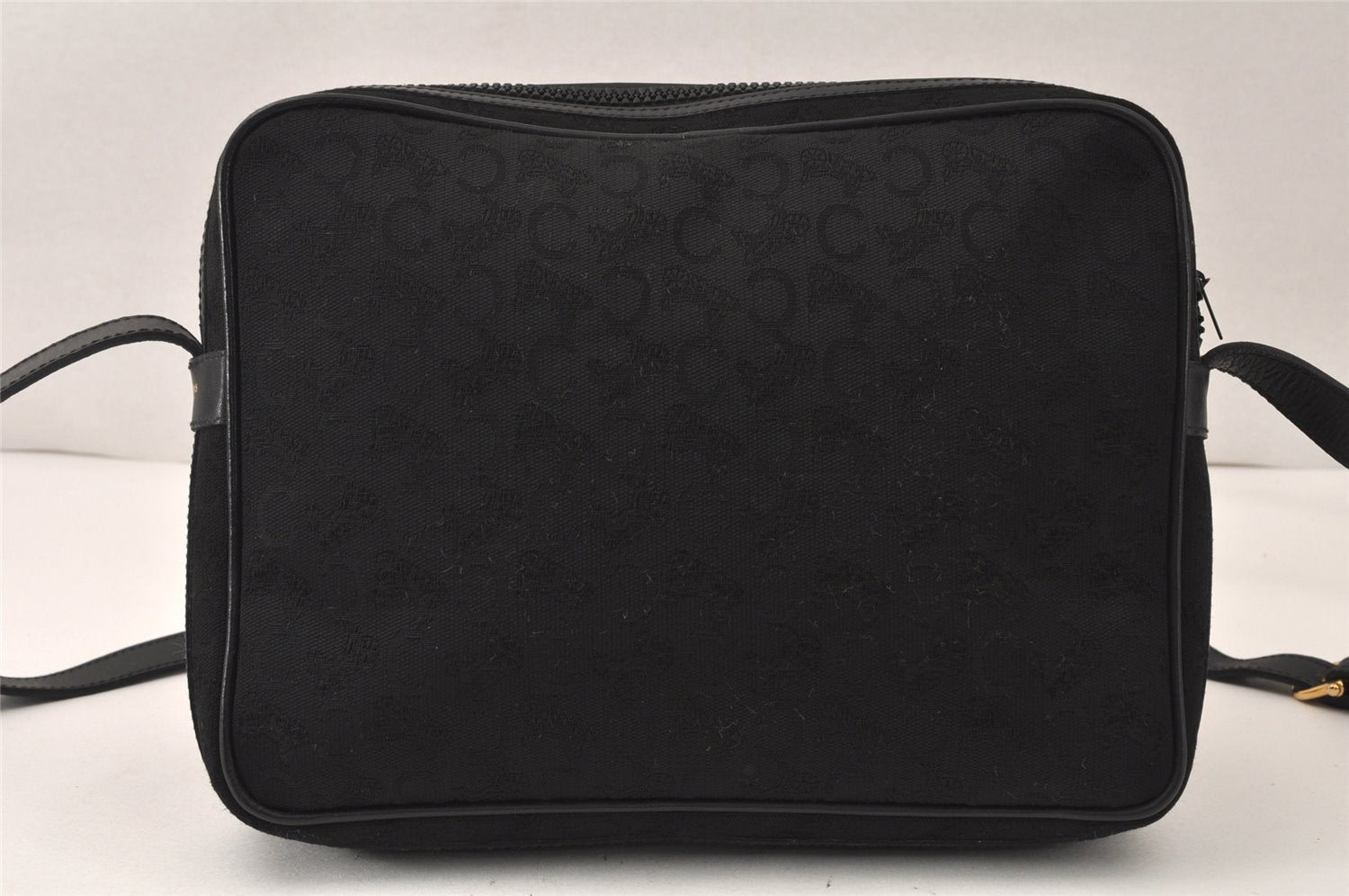 Authentic CELINE C Macadam Blason Shoulder Bag Purse Canvas Leather Black 5168K