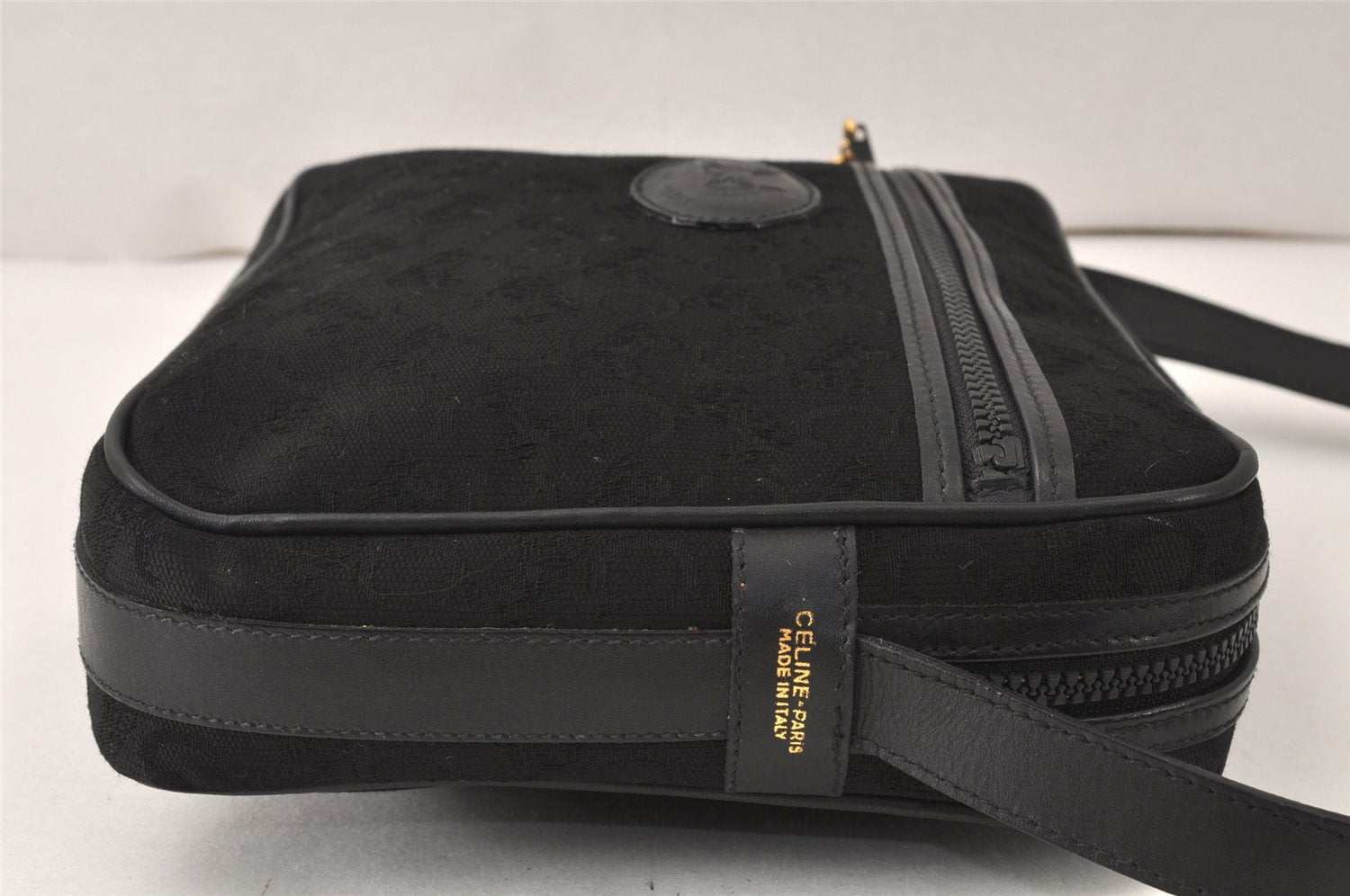 Authentic CELINE C Macadam Blason Shoulder Bag Purse Canvas Leather Black 5168K